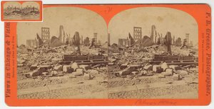Stereograf av Palmer House etter Chicago-brannen i 1871, 1871 (bw-foto på kortfeste)